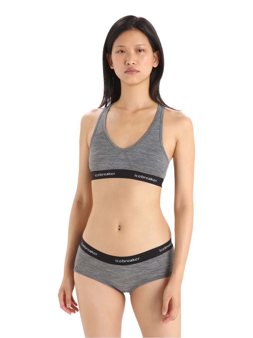 Icebreaker Racerback Merino Bralettes in Charcoal and Heather Grey